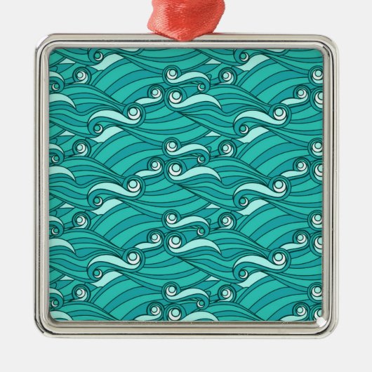 Retro-blaue Wellen doodle surf art Silbernes Ornament (Vorne)