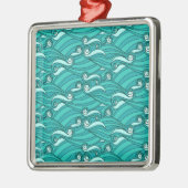 Retro-blaue Wellen doodle surf art Silbernes Ornament (Links)