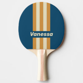 Retro Blaue Wellen Pin Streifen mit Namen Tischtennis Schläger