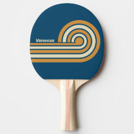 Retro Blaue Wellenstreifen mit Namen Tischtennis Schläger