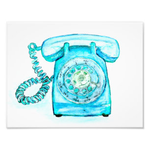 Retro blauer Drehtelefon-Kunst-Druck Vintag Fotodruck