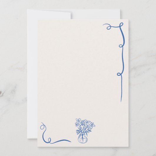 Retro blauer französischer Hand gezeichnet illustr Einladung (Rückseite)