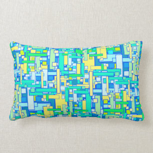 Retro blauer gelber quadratischer KissenLumbar Lendenkissen