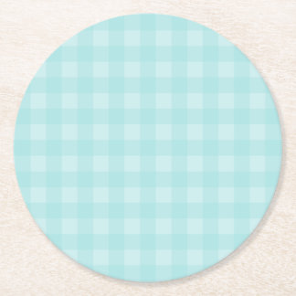 Retro blauer Gingham-karierter Muster-Hintergrund Runder Pappuntersetzer