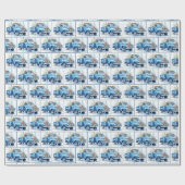 Retro Blauer LKW in Schneeflocken Geschenkpapier (Flach)