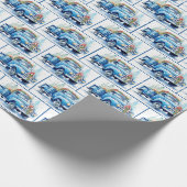 Retro Blauer LKW in Schneeflocken Geschenkpapier (Ecke)
