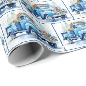 Retro Blauer LKW in Schneeflocken Geschenkpapier (Rolleneckpunkt)