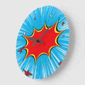 Retro Blauer und Roter Stars Comic Explosion Große Wanduhr (Winkel)