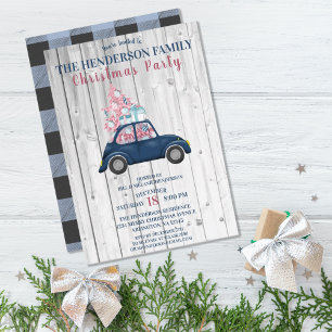 Retro-Blaues Auto Rosa Weihnachtsbaum Weihnachtsfe Einladung