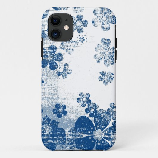 Retro-blaues Blumenmuster Case-Mate iPhone Hülle (Rückseite)