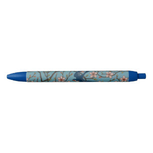 Retro Blaues Blumenmuster mit Schwalben von Walter Kugelschreiber