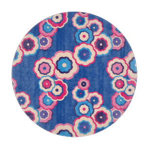 Retro Blaues Blumenmuster Schneidebrett