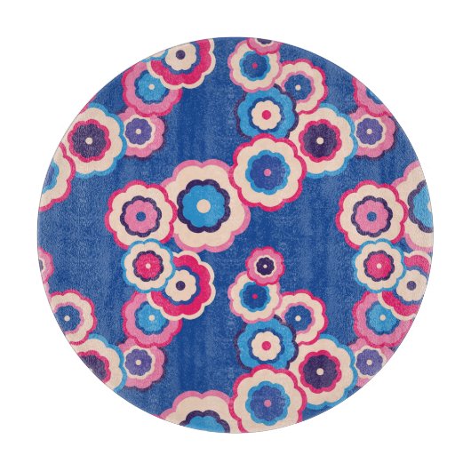 Retro Blaues Blumenmuster Schneidebrett (Vorderseite)