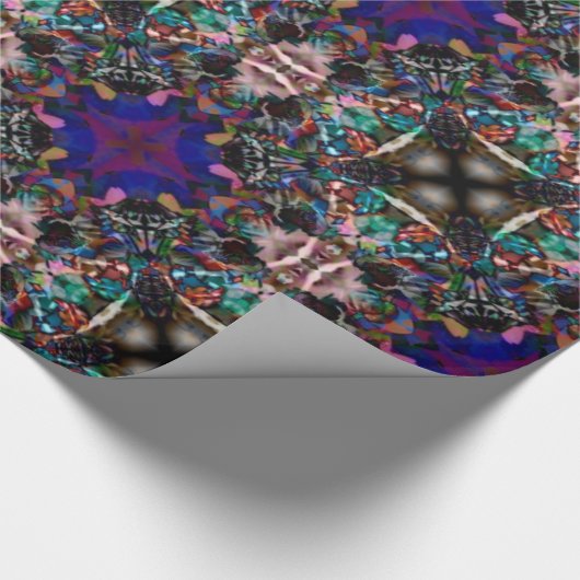 Retro blaues Blüten-Fraktal-Muster Geschenkpapier (Ecke)