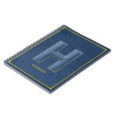Retro Blaues Denim Gelber Stich Monogramm Buchstab Notizblock (Linke Seite)