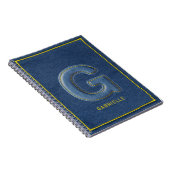 Retro Blaues Denim-Gesticktes Monogramm Buchstabe Notizblock (Rechte Seite)