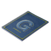 Retro Blaues Denim-Gesticktes Monogramm Buchstabe Notizblock (Linke Seite)