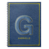 Retro Blaues Denim-Gesticktes Monogramm Buchstabe Notizblock (Vorderseite)