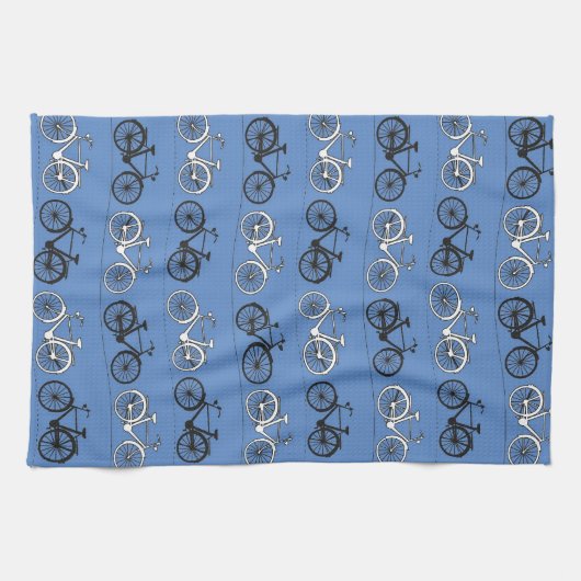 Retro blaues Fahrrad-Muster Geschirrtuch (Horizontal)