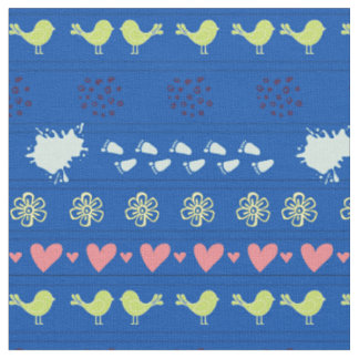 Retro-blaues Muster von Vögeln, Punkten, Stoff