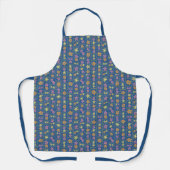 Retro Blaues Patchwork-Blumenmuster Medium Schürze (Vorderseite)