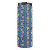 Retro Blaues Patchwork-Blumenmuster Thermosbecher (Rückseite)