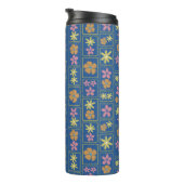 Retro Blaues Patchwork-Blumenmuster Thermosbecher (Nach rechts gedreht)