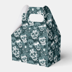 Retro-blaues Zuckerschädel-Blumen-Ornamentmuster Geschenkschachtel