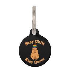 Retro Bleib Chill Bleib Queer Capybara Regenbogen  Haustiermarke