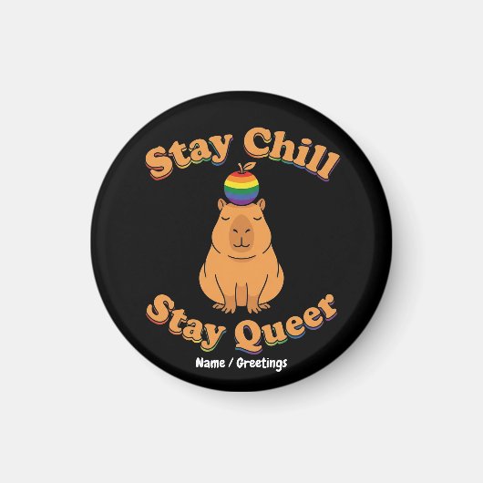 Retro Bleib Chill Bleib Queer Capybara Regenbogen Magnet (Vorne)