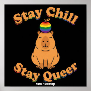 Retro Bleib Chill Bleib Queer Capybara Regenbogen Poster