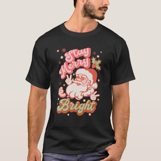 Retro Bleibe frohe und helle Weihnachten T-Shirt (Vorderseite)