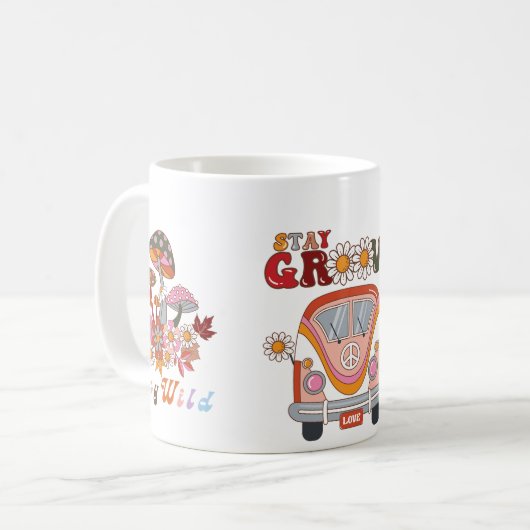 Retro bleibe Groovy Blume Stilvolles Boho Design Kaffeetasse (Vorderseite Links)