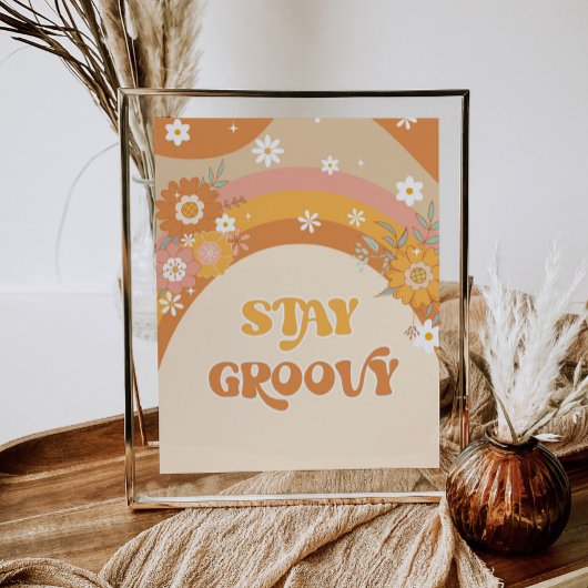 Retro bleibe Groovy Blumengeburt Poster