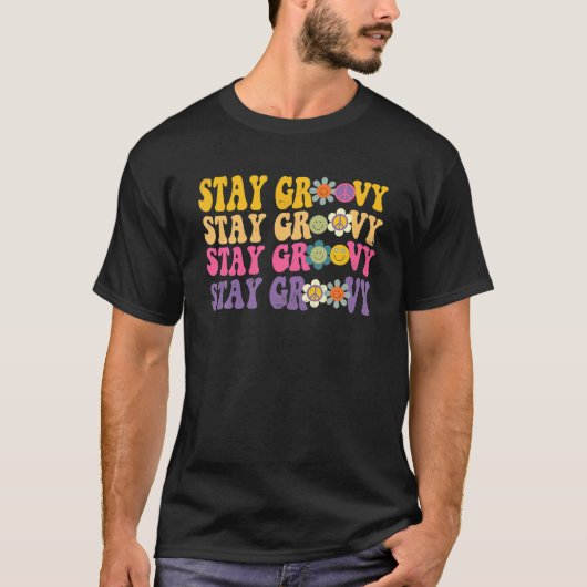 Retro Bleibe Groovy Hippie positive Mind Happy Lif T-Shirt (Vorderseite)