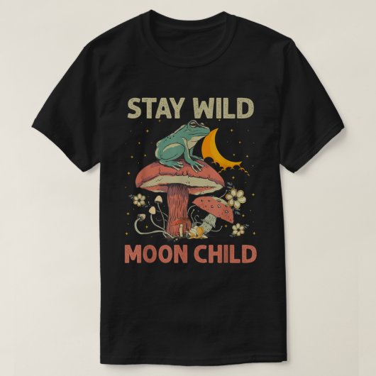 Retro Bleibe Wild Moon Child Frog Pilz Hippie T-Shirt (Design vorne)