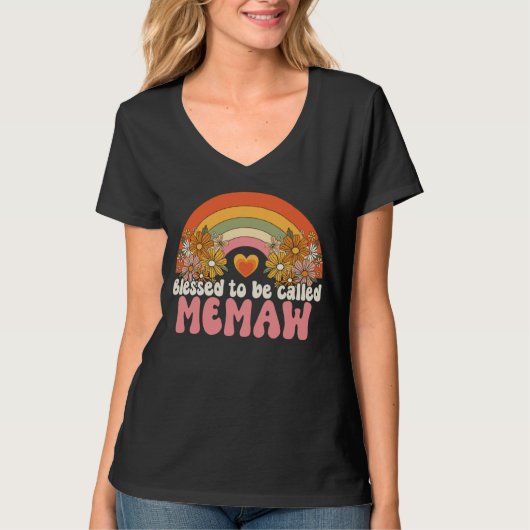 Retro Blessed To Be Called Memaw Rainbow Groovy Bo T-Shirt (Vorderseite)