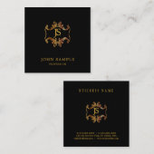 Retro Blick-Schwarzes und Goldkünstlerisches Quadratische Visitenkarte (Vorne/Hinten)