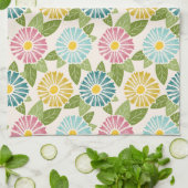 Retro Block Print Daisies Geschirrtuch (Gefaltet)