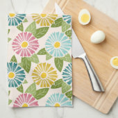 Retro Block Print Daisies Geschirrtuch (Viertel Falte)