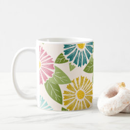 Retro Block Print Daisies Kaffeetasse