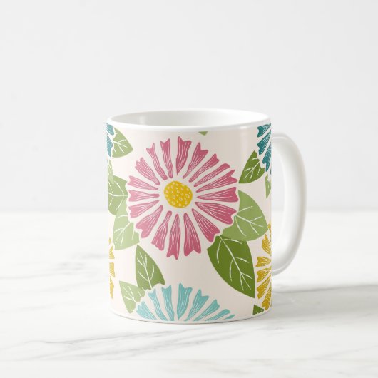 Retro Block Print Daisies Kaffeetasse (VorderseiteRechts)