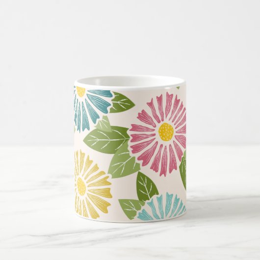 Retro Block Print Daisies Kaffeetasse (Mittel)