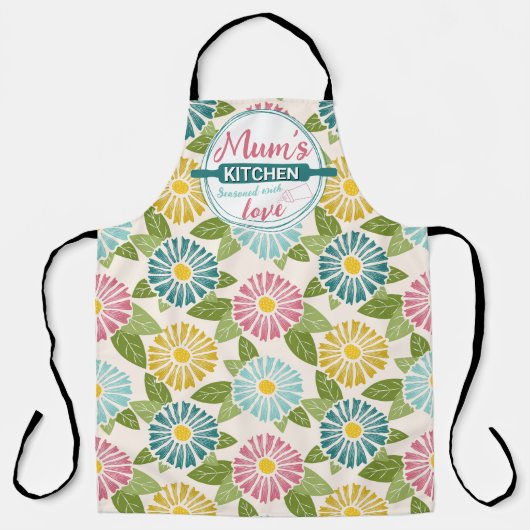 Retro Block Print Daisies Schürze (Vorderseite)