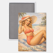 Retro Blonde Beach Girl 1950s Art Magnet (Vorderseite/Rückseite)