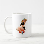Retro Blonde Button-up Girl in schwarzem Mini-Rock Kaffeetasse (Links)