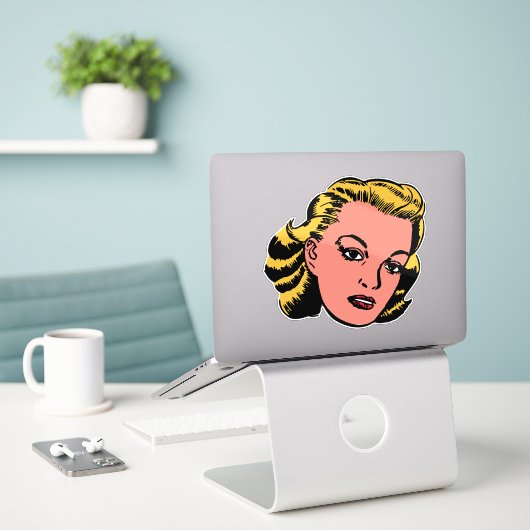 Retro blonde Frau Aufkleber (Laptop auf Schreibtisch)