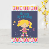 Retro Blonde Roller Skaten Geburtstag Karte (Gelbe Blume)