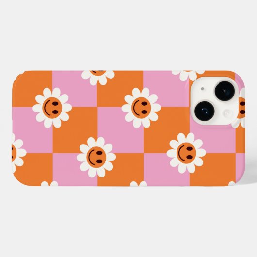 "Retro Bloom - A Checkered Drehung on Happy" Case-Mate iPhone Hülle (Rückseite (Horizontal))