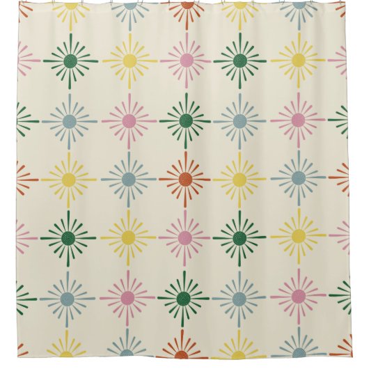 Retro Bloom Geometric Floral Print Gemustert Duschvorhang (Vorderseite)